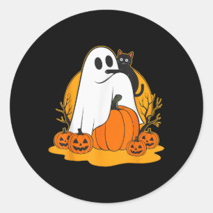 Schattigee Ghost Black Cat Pumpkin Halloween Spook Ronde Sticker