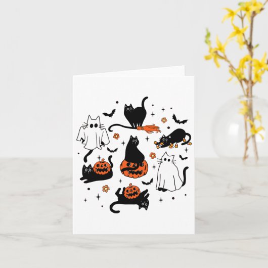 Schattigee Ghost Cat Funny Halloween outfit kostuu Kaart (Gele Bloem)