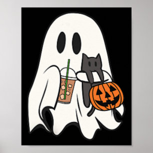Schattigee Ghost Cat Iced Coffee Spooky Seizoen Ha Poster