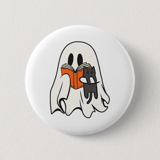 Schattigee Ghost Cat Leesboek Spooky Seizoen Hallo Ronde Button 5,7 Cm (Voorkant)