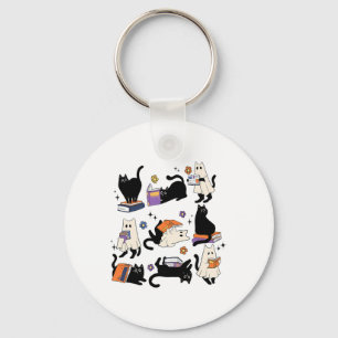 Schattigee Ghost Cat Leesboeken Lover Bookish Hall Sleutelhanger