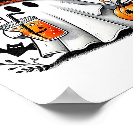 Schattigee Ghost Drink Koffie Halloween Ghost Ice Poster (Hoek)