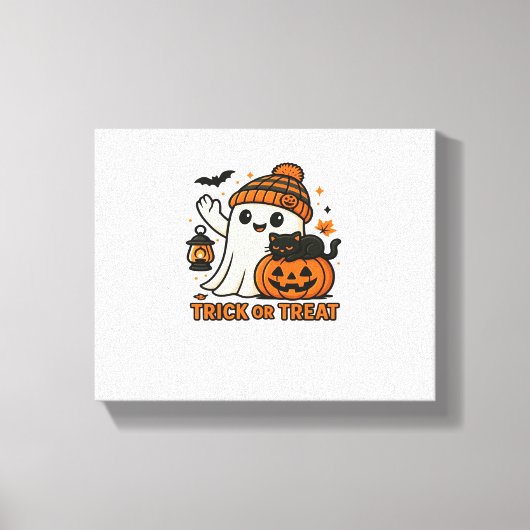 Schattigee Ghost en Zwarte Kat Trick or treat Over Canvas Afdruk (Voorkant)