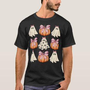 Schattigee Ghost Florals Roze Coquette Bows Pompoe T-shirt