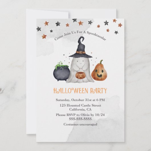 Schattigee Ghost Halloween Custom Party Invitation Kaart (Voorkant)