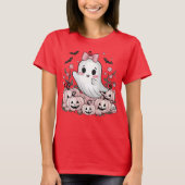 Schattigee Ghost Halloween Kawaii Pompoen & Bat De T-shirt (Voorkant)