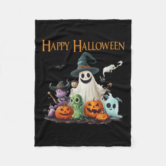Schattigee Ghost Halloween Kostuum Happy Halloween Fleece Deken (Voorkant)