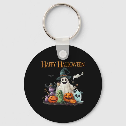 Schattigee Ghost Halloween Kostuum Happy Halloween Sleutelhanger (Voorkant)