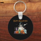 Schattigee Ghost Halloween Kostuum Happy Halloween Sleutelhanger (Voorkant)