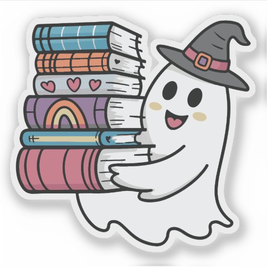 Schattigee Ghost Holding Books Sticker (Voorkant)