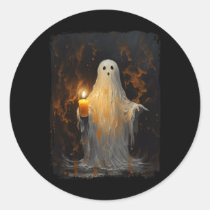 Schattigee Ghost Holding Candle Fun Halloween Goth Ronde Sticker