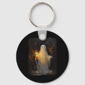 Schattigee Ghost Holding Candle Fun Halloween Goth Sleutelhanger (Voorkant)