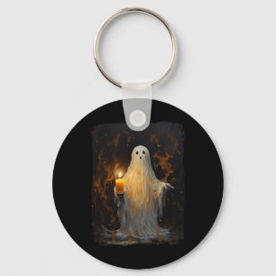 Schattigee Ghost Holding Candle Fun Halloween Goth Sleutelhanger