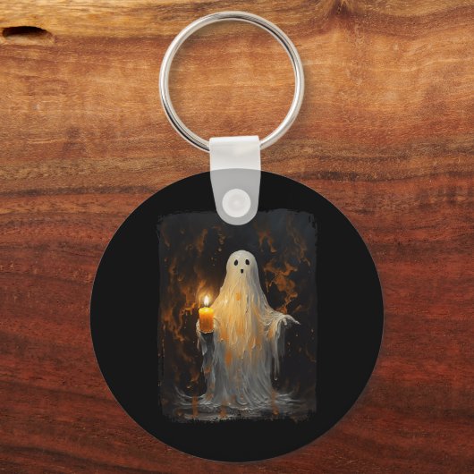 Schattigee Ghost Holding Candle Fun Halloween Goth Sleutelhanger (Voorkant)