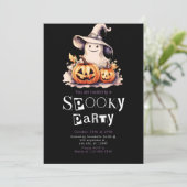 Schattigee Ghost in Grey Witches Pet Halloween Kaart (Staand voorkant)