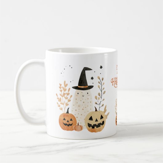 Schattigee Ghost met Jack—o-Lanterns Happy Hallowe Koffiemok (Links)