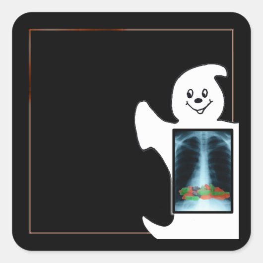 Schattigee Ghost met Snoep Halloween Vierkante Sticker (Voorkant)