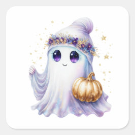 Schattigee Ghost Neon Halloween Spooky Seizoensgeb Vierkante Sticker