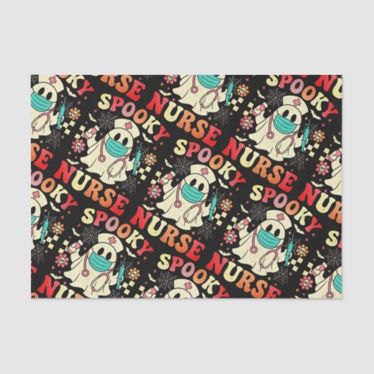 Schattigee Ghost Nurse Halloween Graphic Retro Pas Tissuepapier (Voorkant)