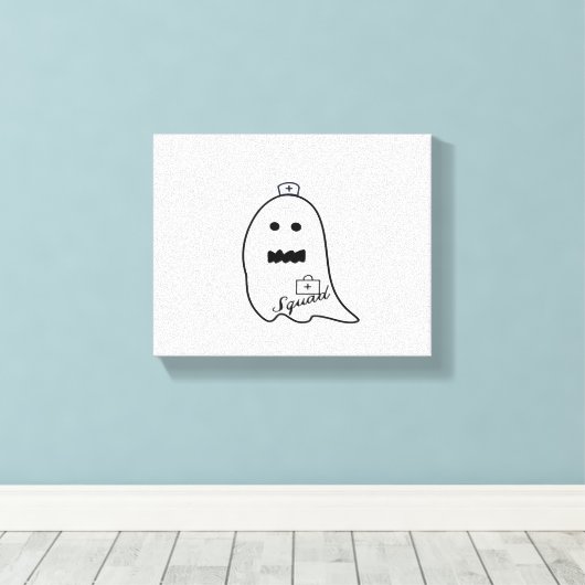 Schattigee Ghost Nurse Halloween Hand getrokken Ho Canvas Afdruk (Insitu (Houten vloer))