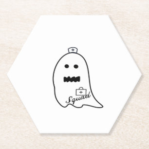 Schattigee Ghost Nurse Halloween Hand getrokken Ho Kartonnen Onderzetters