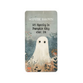 Schattigee Ghost onder Bloemen Halloween Adres Etiket (Voorkant)