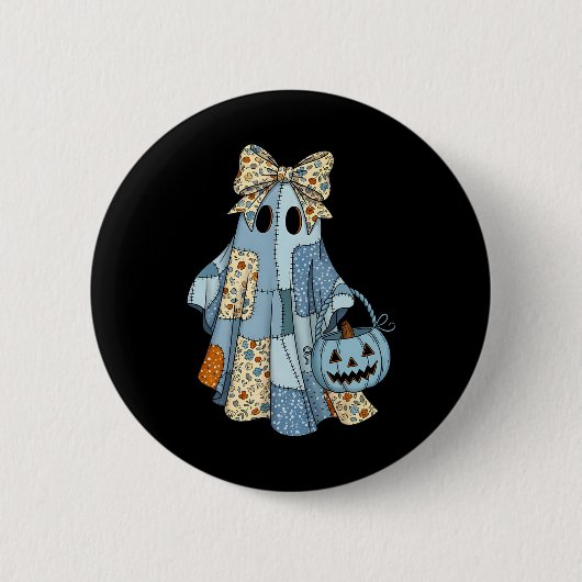 Schattigee Ghost Patchwork Coquette Bow Halloween Ronde Button 5,7 Cm (Voorkant)