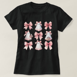 Schattigee Ghost Pink Coquette Bow Pattern Hallowe T-shirt