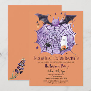Schattigee Ghost Pumpkin Bat Spider Web Halloween Kaart