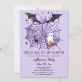 Schattigee Ghost Pumpkin Bat Spider Web Halloween Kaart (Voorkant)