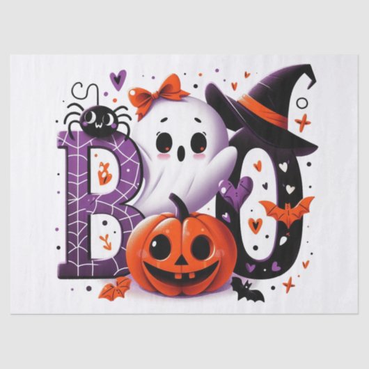 Schattigee Ghost & Pumpkin 'Boo' Halloween Decoupa Tissuepapier (Voorkant)