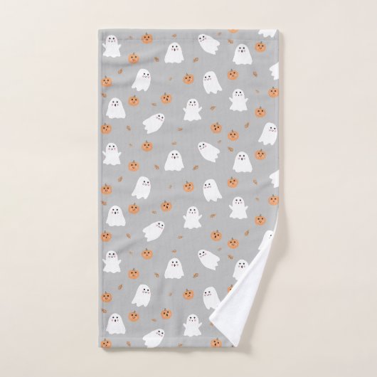 Schattigee Ghost & Pumpkin Grey Halloween Pattern Bad Handdoek (Handdoek)