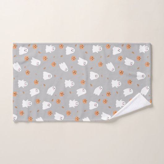 Schattigee Ghost & Pumpkin Grey Halloween Pattern Bad Handdoek (Handdoek)