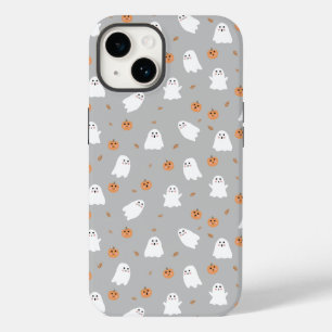 Schattigee Ghost & Pumpkin Grey Halloween Pattern Case-Mate iPhone 14 Hoesje