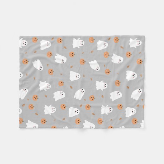 Schattigee Ghost & Pumpkin Grey Halloween Pattern Fleece Deken (Voorkant (Horizontaal))