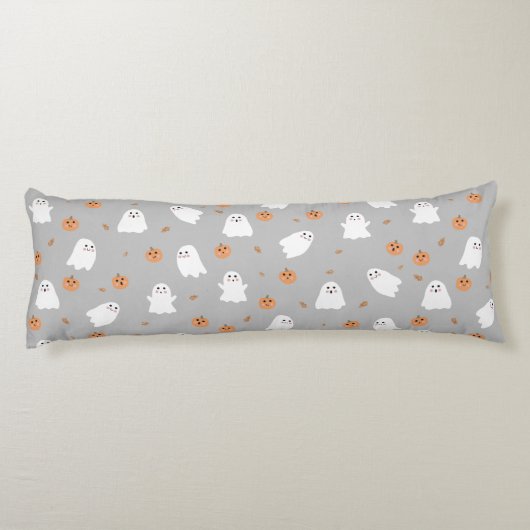 Schattigee Ghost & Pumpkin Grey Halloween Pattern Lichaamskussen (Achterkant)