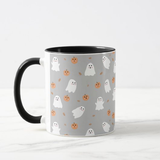 Schattigee Ghost & Pumpkin Grey Halloween Pattern Mok (Links)