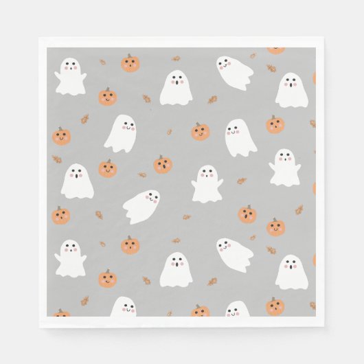 Schattigee Ghost & Pumpkin Grey Halloween Pattern Servet (Voorkant)