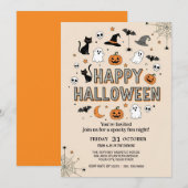 Schattigee Ghost & Pumpkin Halloween Party Kaart (Voorkant / Achterkant)