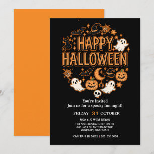 Schattigee Ghost & Pumpkin Halloween Party Kaart