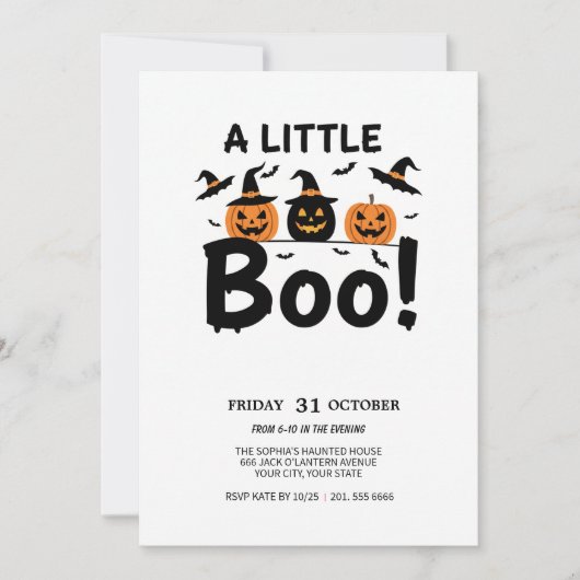 Schattigee Ghost & Pumpkin Halloween Party Uitnodi Kaart (Voorkant)