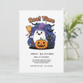 Schattigee Ghost & Pumpkin Halloween Party Uitnodi Kaart (Staand voorkant)