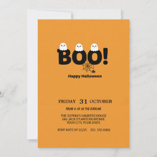 Schattigee Ghost & Pumpkin Halloween Party Uitnodi Kaart
