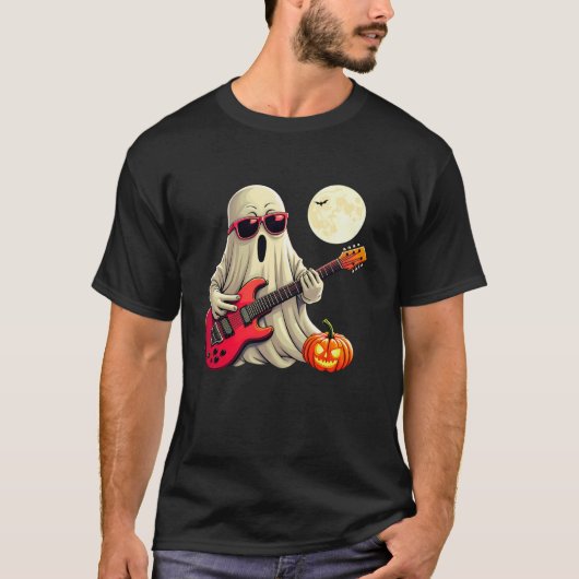 Schattigee Ghost Spelen Gitaar Halloween Pompoen G T-shirt (Voorkant)