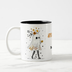 Schattigee Ghost & Sunflowers Whimsical Spooky Sei Tweekleurige Koffiemok