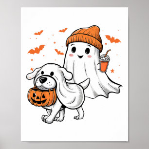 Schattigee Ghost Walking Dog Coquette Bow Hallowee Poster