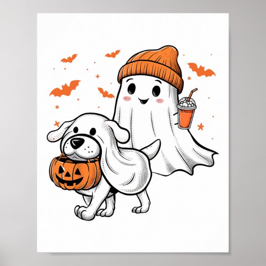 Schattigee Ghost Walking Dog Coquette Bow Hallowee Poster (Voorkant)