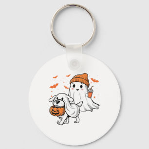 Schattigee Ghost Walking Dog Coquette Bow Hallowee Sleutelhanger