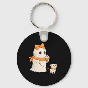 Schattigee Ghost Walking Dog Coquette Bow Hallowee Sleutelhanger