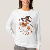 Schattigee Ghost Witch met Pumpkin Spice Latte T-shirt (Voorkant)